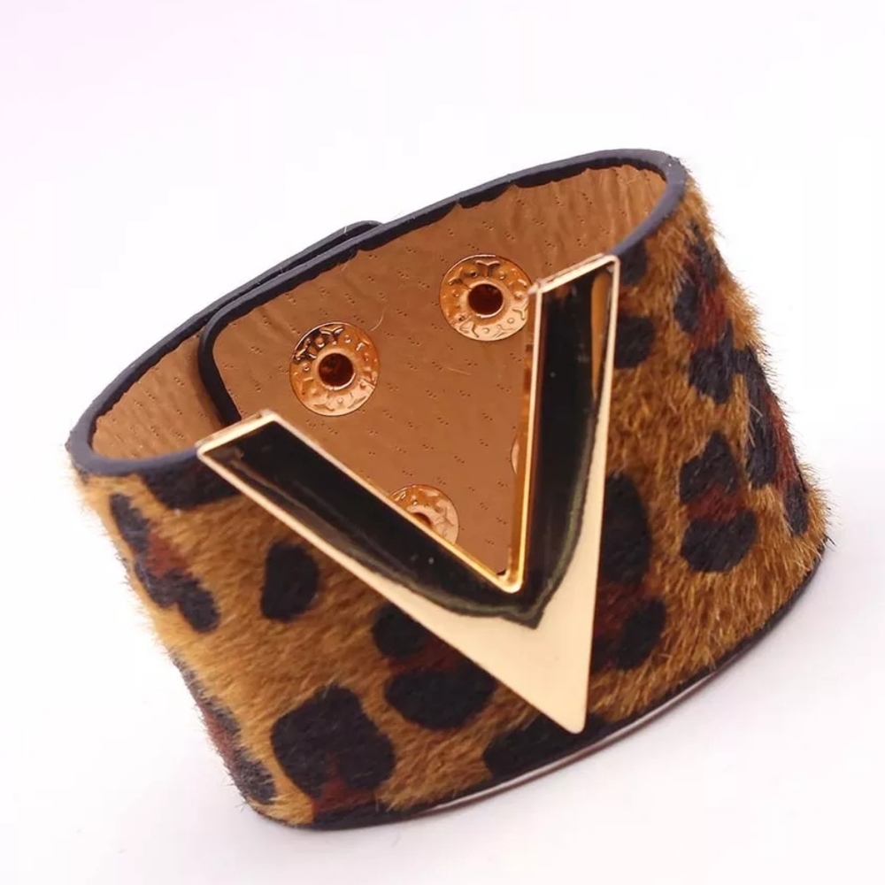 Vegan Leather Wide Cuff Bracelet Animal Print